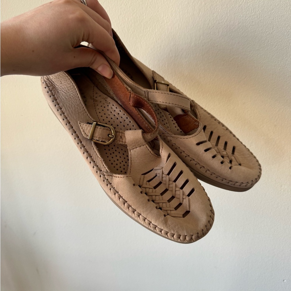 SOLD—Beige Woven Leather Mary Jane Loafers - Picture 5 of 11